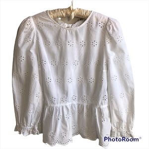 Madewell White Eyelet Peblum Blouse Size XS